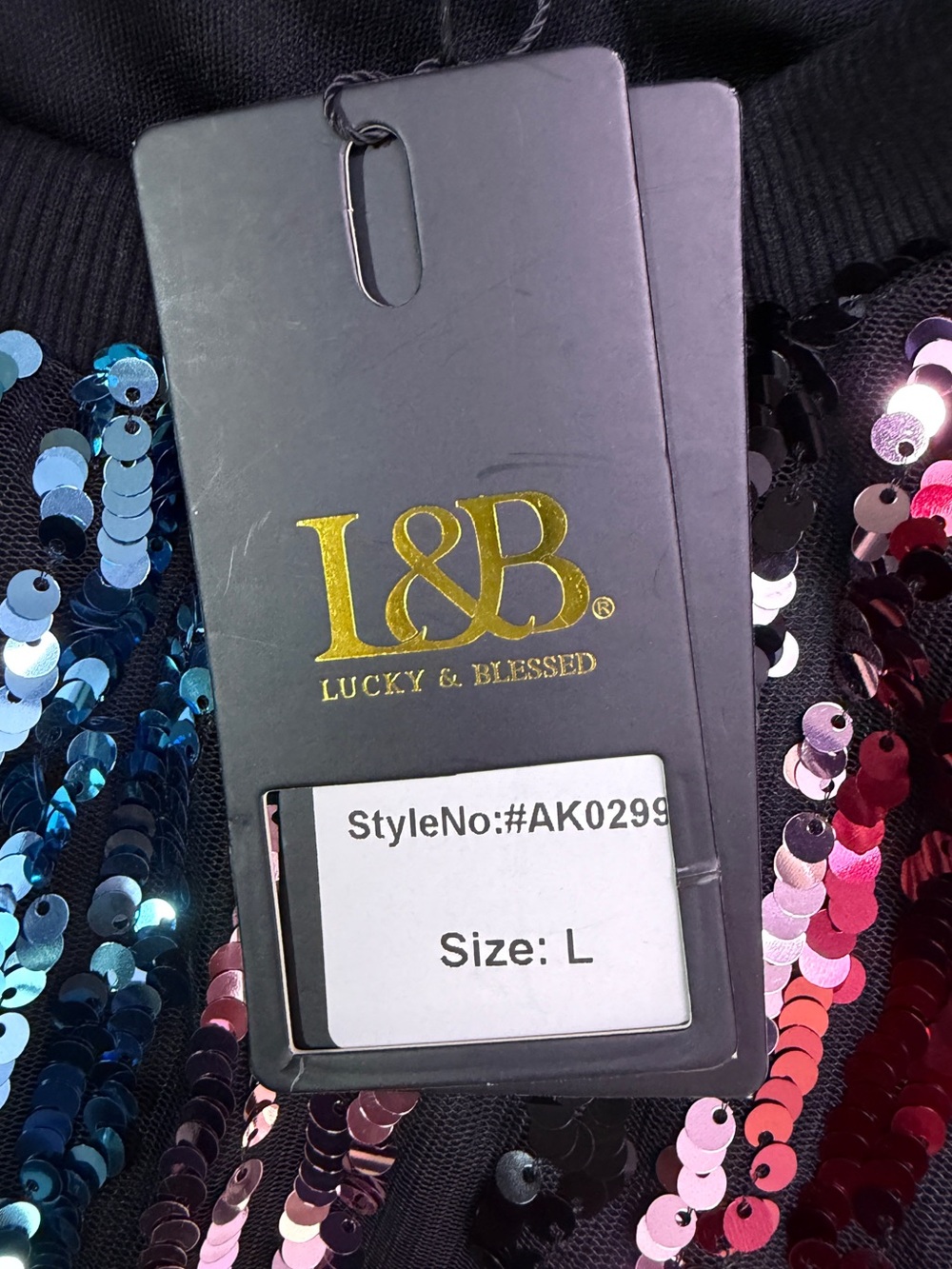 Lucky & Blessed NWT Multicolor Sequin Statement Top Large Party Holiday - Picture 9 of 11